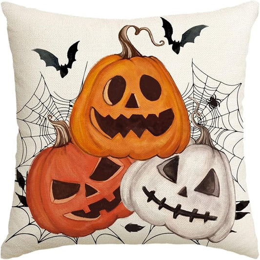 AVOIN colorlife Halloween Pumpkin Jack-O'-Lanterns Bat Throw Pillow Cover, 18 x 18 Inch Holiday Farmhouse Cushion Case Decoration for Sofa Couch