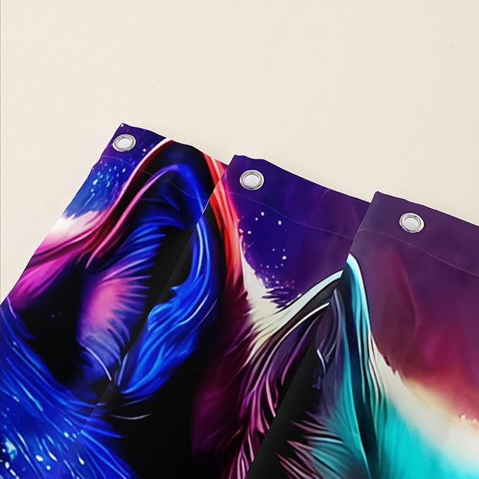 AILONEN Wolf Shower Curtain,Evening Howling Wolf Bath Curtain for Bathroom Decor,Wildlife Shower Curtain for Teens,Polyester Waterproof with 12 Plastic Hooks 72" W*78" H