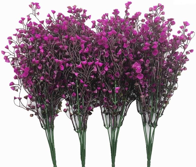 CATTREE Artificial Shrubs Bushes, Plastic Fake Green Plants for Wedding Indoor Decor Home Garden Verandah Kitchen Office Table Centerpieces Arrangements Christmas Decoration Fuchsia 4 pcs