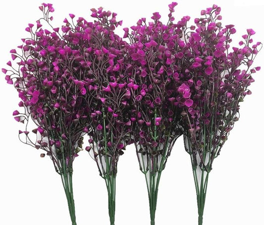 CATTREE Artificial Shrubs Bushes, Plastic Fake Green Plants for Wedding Indoor Decor Home Garden Verandah Kitchen Office Table Centerpieces Arrangements Christmas Decoration Fuchsia 4 pcs
