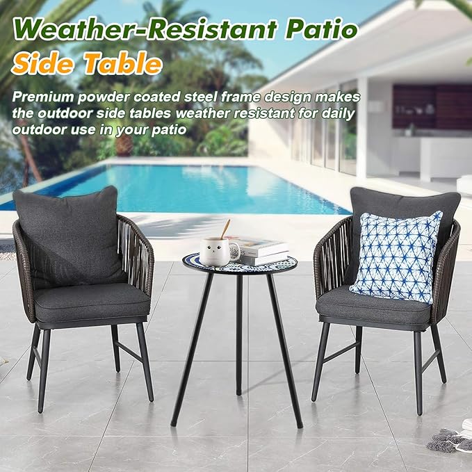 2 Packs Metal Mosaic Round Side Tables 13.4" Small Outdoor Patio Round Accent Coffee Tables Indoor Corner Stand for Small Spaces Weather-Resistant for Balcony, Porch Plant Stands Indoor