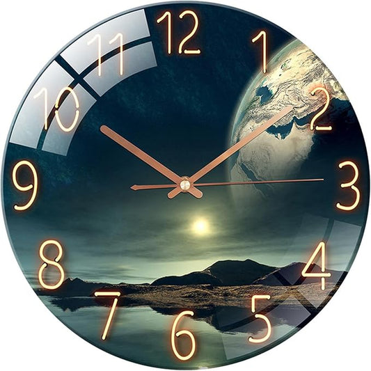 Ergocar Glass Wall Clock Silent Scanning Mechanical Round Glass Wall Clock, Suitable for Living Room, Kitchen, Office.
