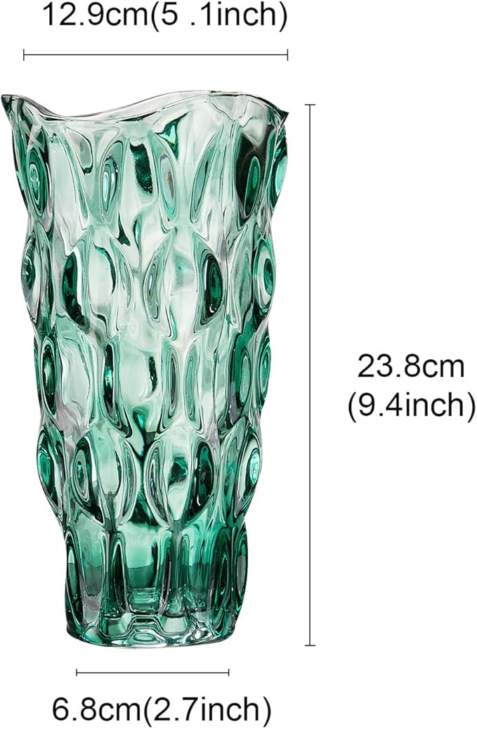 CEMABT 9.5inch 3.4 lb Glass Vases for Flowers Unbreakable Thickened Morden vase for Tables Centerpieces,Colorful,Vintage and Clear Rose Large Flower vases for Bouquet Unique Gifts（Green）
