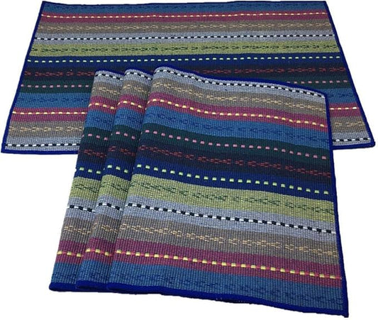 WAZAIGUR Hand Woven with 100% Cotton Placemats Colorful Placemats Braided Ribbed Durable Heat-Insulation Table Mats Set of 4,Blue