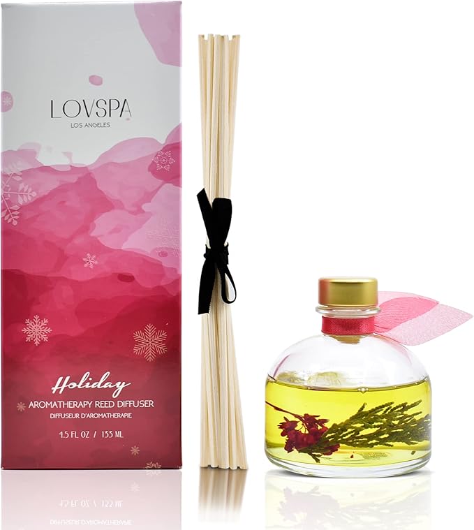 LOVSPA Holiday Spiced Red Currant & Woods Reed Diffuser Set - Red Currants, Pine, Cranberries, Cedar Wood & Juniper - Perfect Seasonal Home Fragrance! Made in The USA