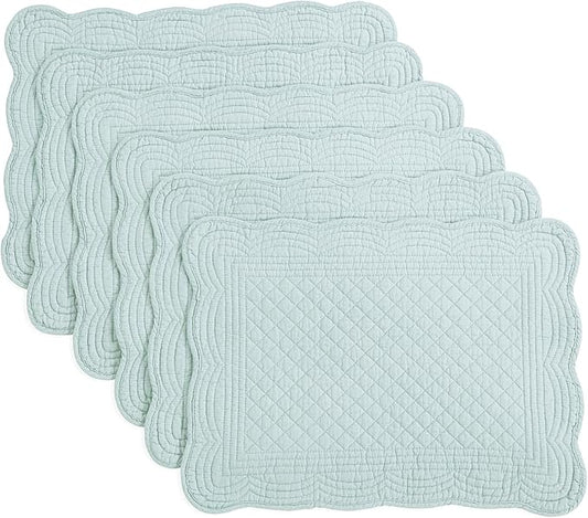 HOMBYS Quilted Placemats Set of 6 Washable-13x18 inches Rectangular Placemats for Kitchen Table-100% Cotton Fabric Rectangular Table Mats, (Light Blue)