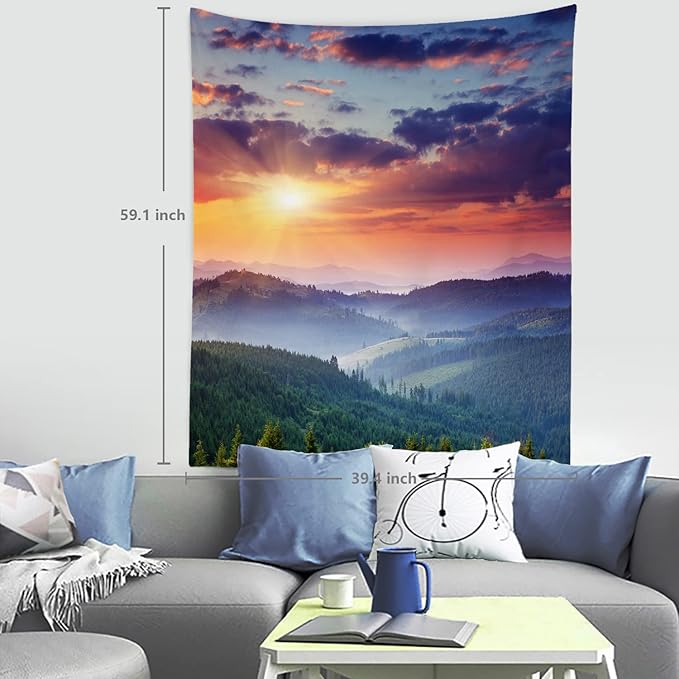 BaoNews Golden Yellow Natural Sunset Tapestry,Landscape Mountains Large Wall Hanging Polyester Tablecloths Tapestry Bedroom Room Living Room Dorm 82.7 x 59.1 Inches