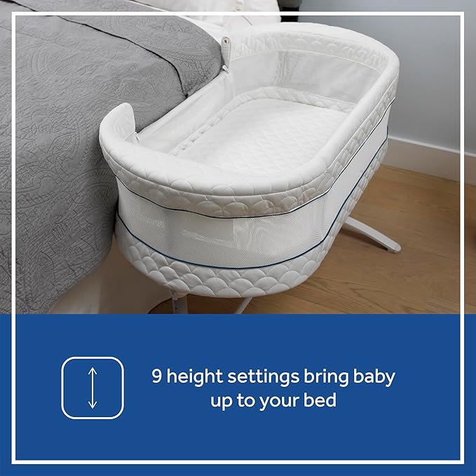 Sealy Baby Cozy Cool Breathable Airy 2-in-1 Baby Bassinet & Bedside Sleeper, Bedside Bassinet for Baby, Cooling, Height Adjustable, Stand-Alone or Bedside Sleeper, Drop-Down Panel for Easy Access