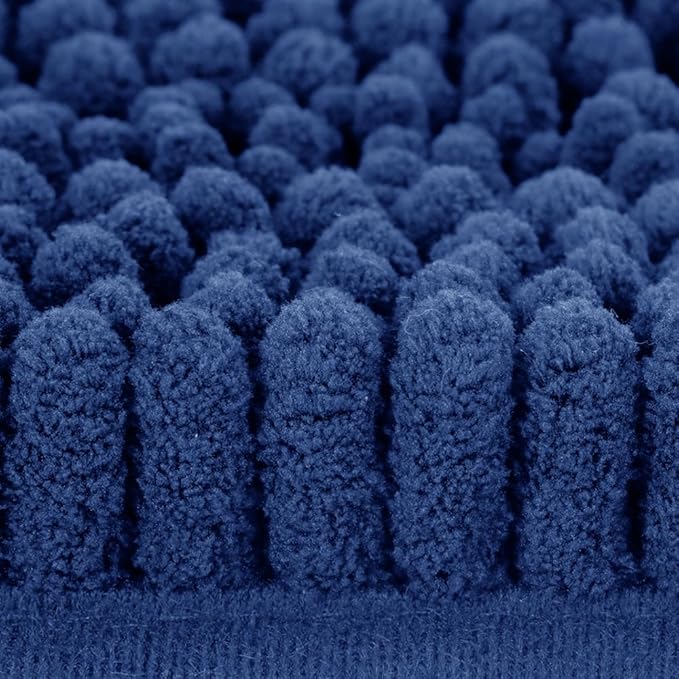 Striped Denim Blue Bathroom Rug Set 3 Pieces Ultra Soft, Non Slip Chenille Bath Carpet, Absorbent Plush Shaggy Bath Mats for Bathroom, Toilet, Bedroom, Kitchen
