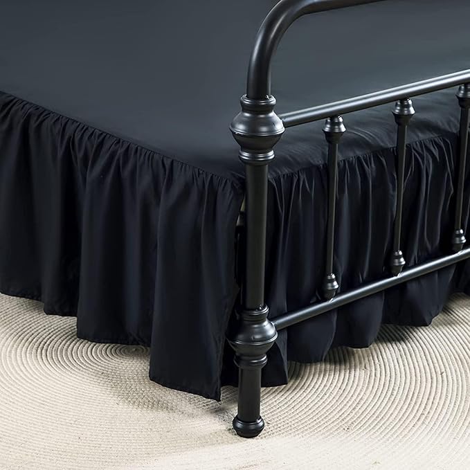 Bed Skirts King Size 16 Inch Ruffled Bed Skirt with Split Corners,Drop Dust Ruffle Bed Skirt with Platform, Black, King - 16" Drop