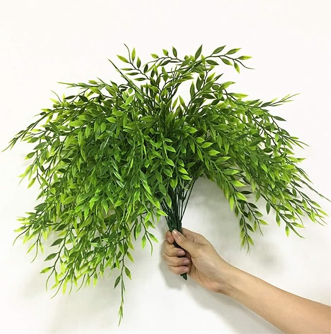 CATTREE Artificial Weeping Willow, Plastic Plants Greenery Leaves Fake Hanging Vine Faux Ivy Garland UV Resistant for Indoor Outdoor Garden Baskets Wedding Party Table Decor Decoration 4 Pack