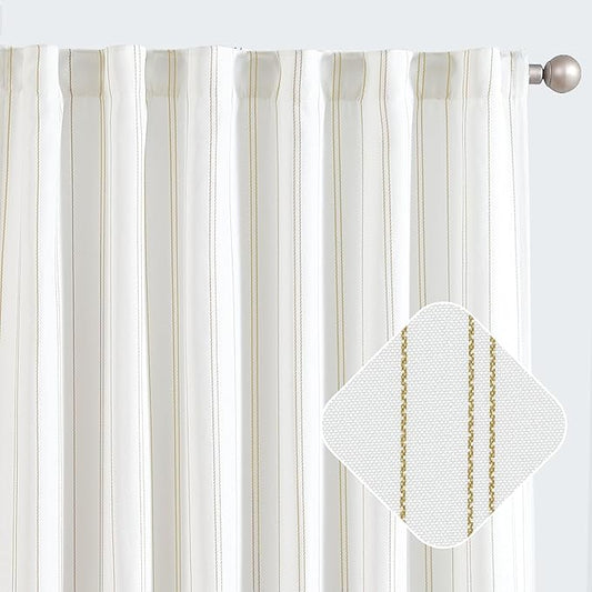 Jinchan Yellow and White Striped Curtains 63 Inch Length for Living Room Bedroom - Pinstripe Privacy Light Filtering Rod Pocket Modern Window Curtains Set 2 Panels