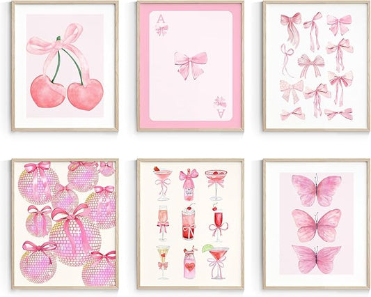 Habseligkeit Pink Danish Pastel Wall Art Prints, Woman Fashion Wall Art Posters for Room Decor Aesthetic, Unique Room Decor for Girls Dorm, Unframed, 8x10in, Set of 6
