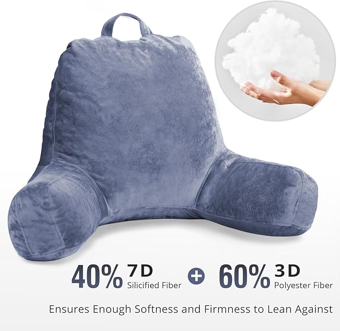 Sasttie Reading Pillow for Sitting in Bed Adult, Velvet Back Pillow for Bed Sitting Up, Backrest Back Support Chair Pillow, College Dorm Essentials for Girls and Boys, Grey Purple