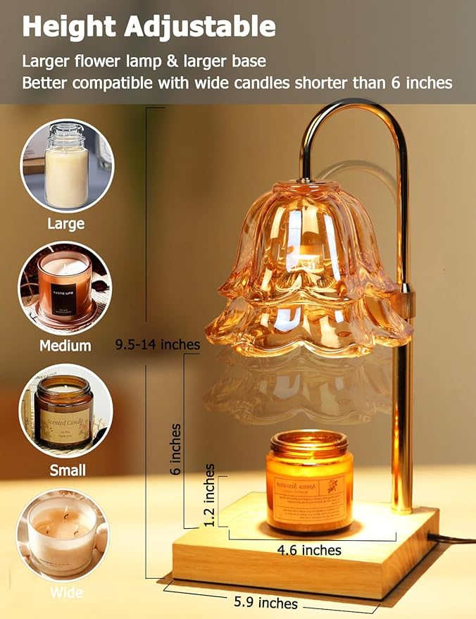 Candle Warmer Lamp with Timer Dimmer, Adjustable Flower Lamp Warmer for Large Jar Candle, Electric Wax Melt Light with 2 Bulbs, Birthday Housewarming Gifts for Men Women, Home Bedroom Decor