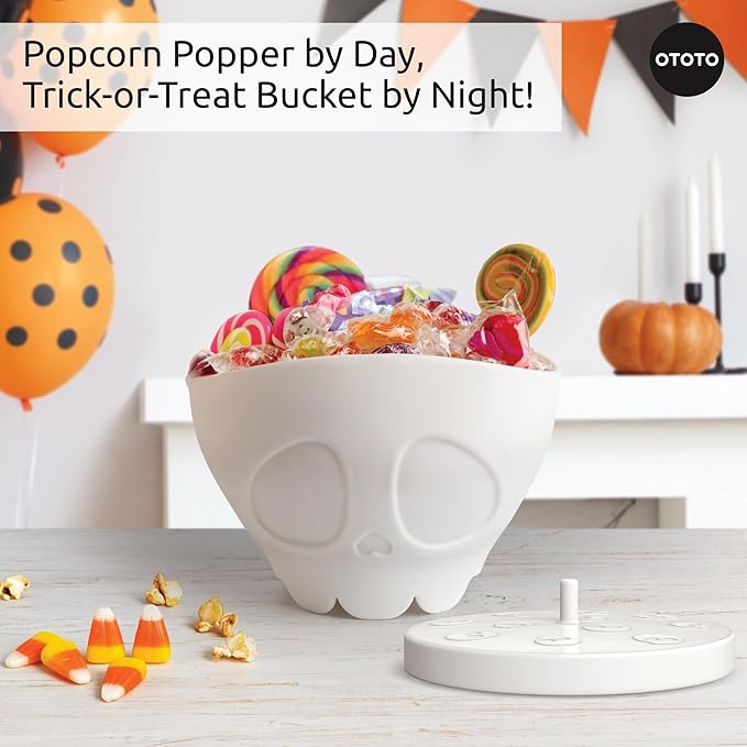OTOTO New Scary Poppings Microwave Popcorn Popper - Gothic Popcorn Microwave Popper, Silicone Microwave Popcorn, Collapsible Bowl Popcorn Bowls, Halloween Goth Accessories Goth Gifts (White)