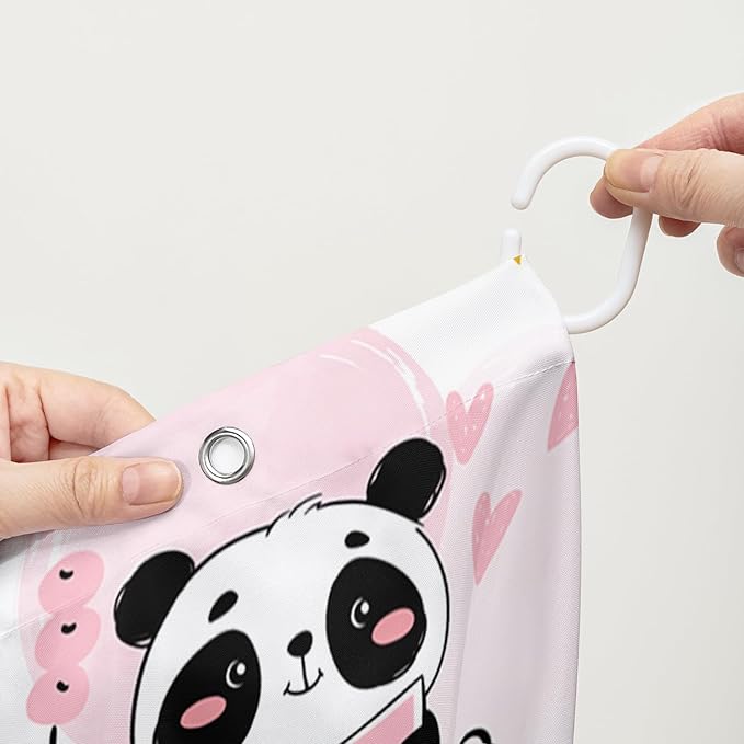 AILONEN Panda Shower Curtain for Bathroom, Cute Kawaii Panda Kids Bathroom Curtain,Pink Cartoon Bath Curtain 72" W*78" H Polyester Waterproof Bathroom Curtain with 12 Hooks