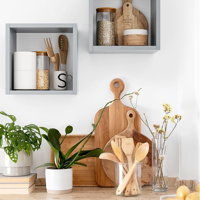 Kaboon Cube Floating Shelves Set2, Display Shelves Wall Mount 7.75" D x 12.5" W x 12.5" H, (Gray, Square 2 Cubes)