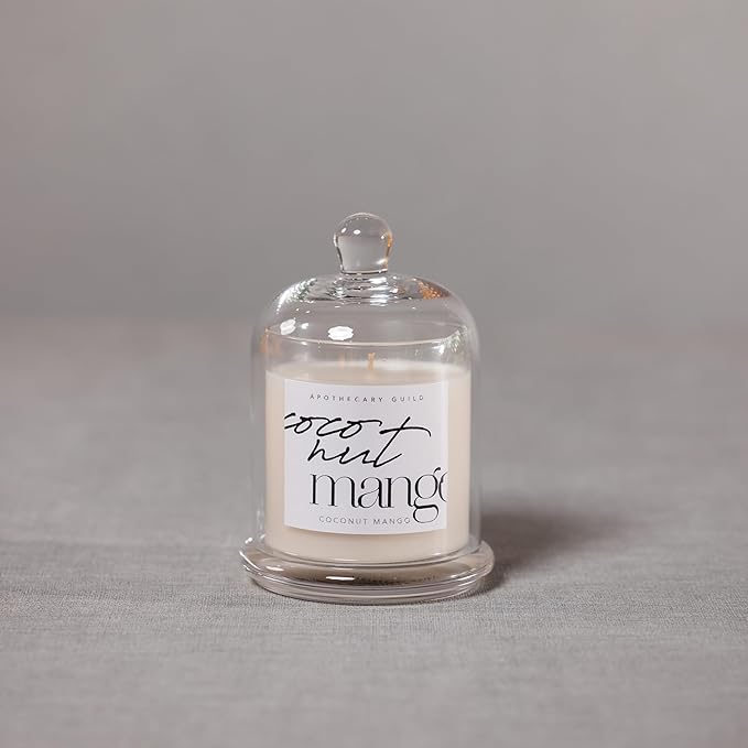 Zodax Apothecary Guild Scented Jar Candle with Glass Cloche, 10.19 oz - Coconut Mango
