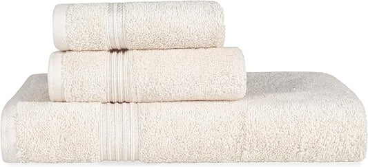 Superior Egyptian Cotton 3-Piece Towel Set, Basic Towels For Bathroom, Home Decor, Guest Bath, Shower, Apartment, Included 1 Face, 1 Hand, 1 Bath Towel, Washcloth, Quick Dry, Ivory