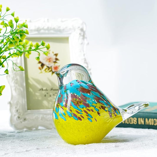 QFkris 6.5'' Blown Glass Bird Figurines Collectibles Multi-Colored Bird Statue Ornament Decor Crystal Animal Paperweight Gift