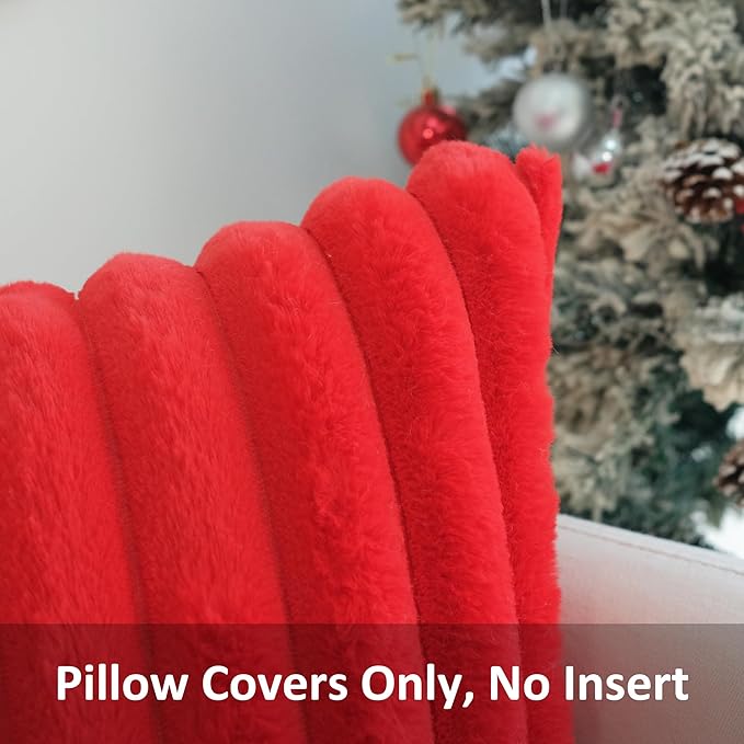 JOJUSIS Pack of 2 Faux Fur Plush Decorative Christmas Red Throw Pillow Covers Couch Cushion Case Soft Pillowcases (Red, 22 x 22-Inch)