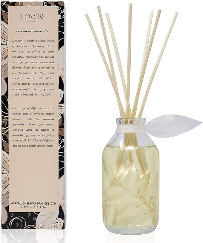 LOVSPA Coconut & Eucalyptus Reed Diffuser Set - Reed Diffusers for Home with Long Lasting Fragrance - Non-Toxic Oil Reed Diffuser - Made in The USA