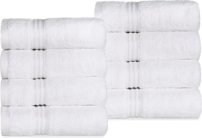 Superior Egyptian Cotton 8-Piece Hand Towel Set, Towel Basics For Quick Dry, Absorbent Small Towels, Facial, Spa, Kitchen, Bathroom Essentials, Apartment, Guest Bath, Soft, Washcloth, White