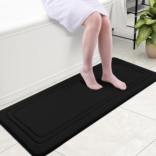 Grandaily Memory Foam Bath Mat Rug 47x20, Ultra Soft, Non-Slip and Absorbent Bathroom Rugs, Machine Wash Dry, Comfortable Bath Carpet for Bathroom Floor, Tub and Shower, Black