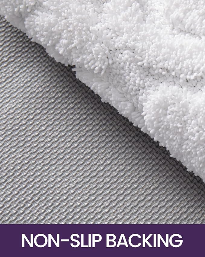 DEXI Bathroom Rug 17x30, Non Slip Washable Bath Mat for Shower Floor, Absorbent Soft Bathmat with Rubber Backing, Plush Fluffy Microfiber Floral Retro Carpet, White