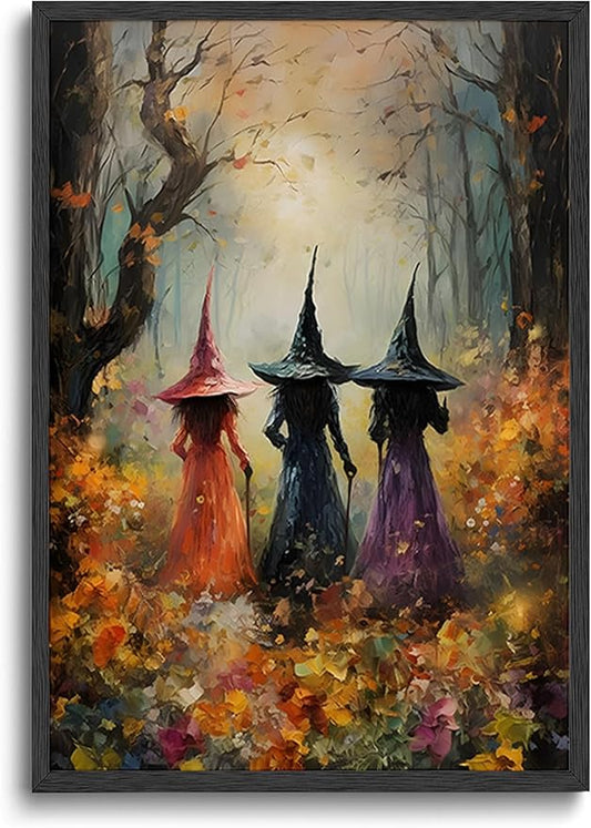 ILLBDR Halloween Vintage Witchy Wall Art Prints Creepy Gothic Dark Moody Pictures Decor Dark Academia Witches Victorian Painting Canvas Posters for Bedroom Bathroom 16x24inch Unframed