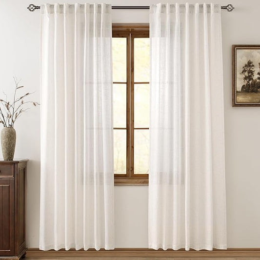 Cream Natural Linen Curtains 80 inch Length 2 Panels Set Neutral Rustic Farmhouse Living Room Drapes Back Tab Pleated Look Light Filtering Privacy Semi Sheer Curtains 80 inch Long Ivory Colored