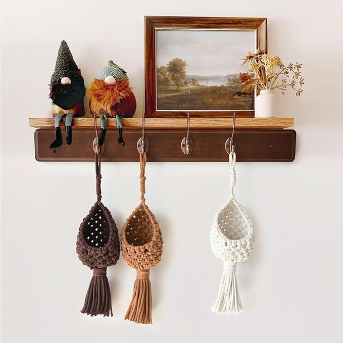 Macrame Basket Decor Set of 3 Boho Basket Decor for Home Macrame Wall Hanging Storage Baskets for Living Room, Bedroom, Entryway Handmade Boho Art, Rustic Home Decor Basket ﻿