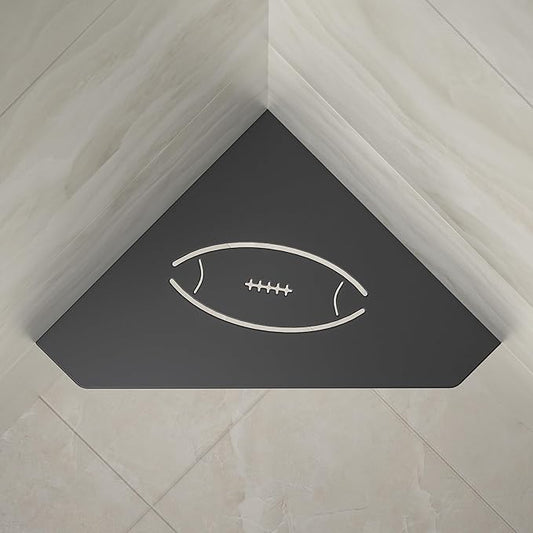 Corner Bathroom Shelf 10", 304 Stainless Steel Pentagonal Heavy Duty Floating Shelf with Football Hollows for Tiled Wall (Black)