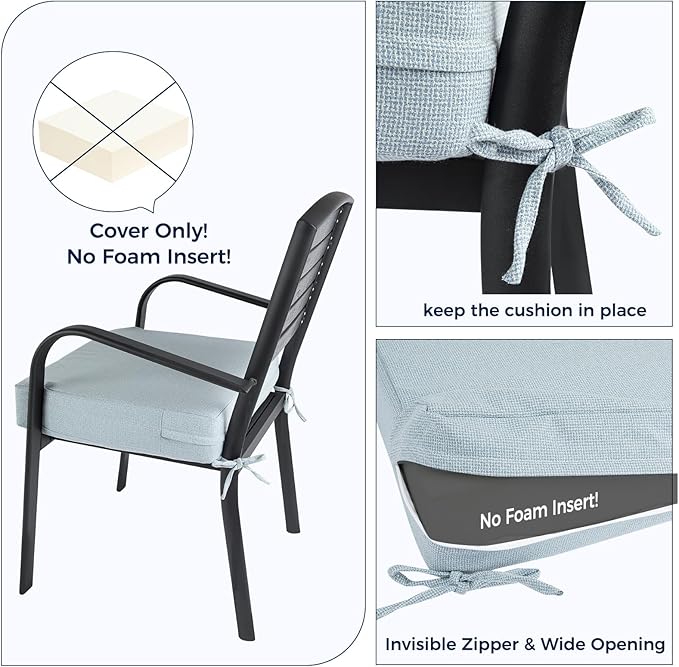 Patio Cushion Covers with Ties, 2 Pack, Outdoor Water Resistant Deep Seat Chair Cushion Slipcover 20x18x4 Inch for Garden Couch Sofa (Replacement Cover Only)-Frost Blue