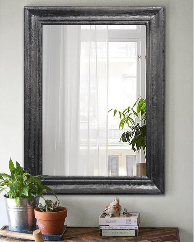 Mirrors for Wall with Black Wood Frame Large 26"x18" Rectangular Hanging Mirrors for Bathroom Bedroom Living Room Home Decor