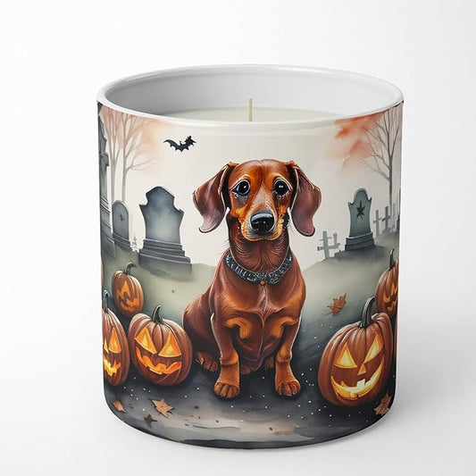Caroline's Treasures DAC2035CDL Dachshund Spooky Halloween Decorative Soy Candle Nature Soy Wax Essential Oil Home Decor Ideal for Bedroom Kitchen Bath Office Gift, 10 oz