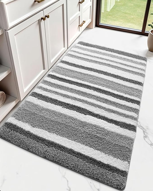 LUMI Striped Bath Rugs, Extra Soft and Absorbent Microfiber Bath Mat, Machine Wash Non-Slip for Bathtub or Bathroom Floor, 24"x43", Grey
