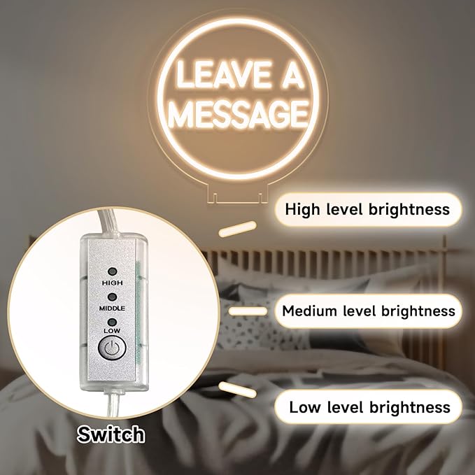 Leave a Message Neon Sign With Holder Base, Neon Guestbook Table Sign for Wedding Shop Business Desk Decor Reception Welcome Led Sign, Warm White USB Neon Light Sign, the Size 13x12 Inch