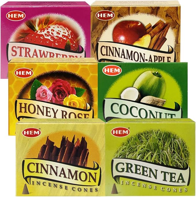 Hem Incense Cones Variety Pack #5 and Cone Incense Burner Bundle with 6 Most Sought-After Fragrances