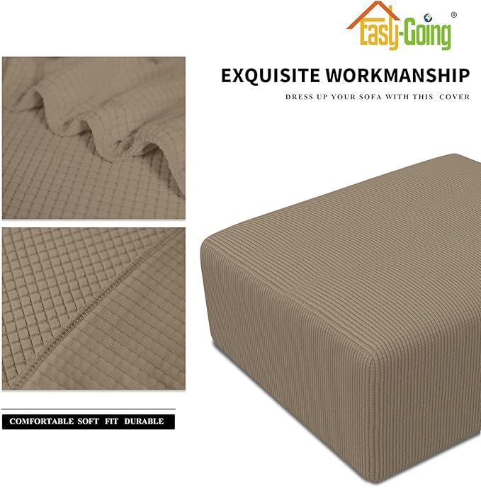 Easy-Going Stretch Square Ottoman Cover Folding Storage Stool Furniture Protector Soft Slipcover with Elastic Bottom (30x30x15inch, Natural)