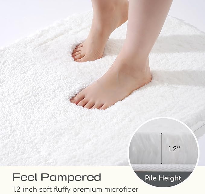 ROSMARUS Shaggy Bath Rugs for Bathroom Non Slip 17" X 24", Water Absorbent Bath Mat, Soft Shower Mat for Bathroom Floor & Tub, Fluffy Plush Rugs Machine Washable, White