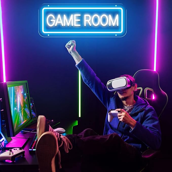 Game Room Neon Sign for Game Wall Decor Led Neon Light with USB Powered Teen Boy Children Bedroom Bar Party Gaming Room Accessories and Decor Neon Signs Custom, 15.7 x 5.9 Inch