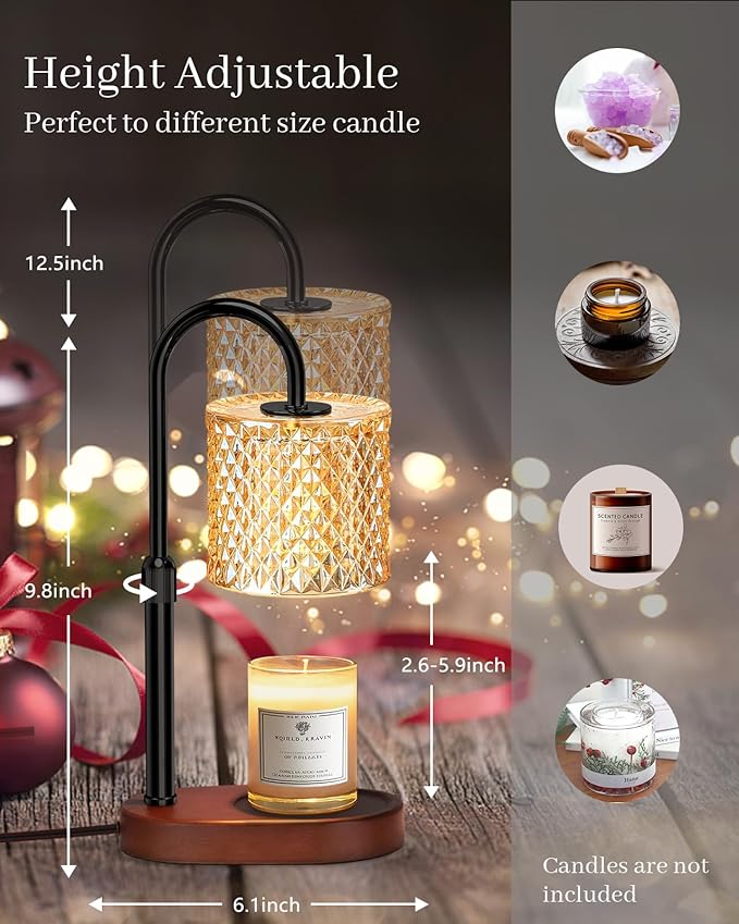 Candle Warmer Lamp, Candle Warmer Lamp with Timer Dimmer Height Adjustable, Candle Warmer with 2 Bulbs Electric Candle Lamp Warmer Gifts for Women Mother on Chrismas Mothers Day Birthday