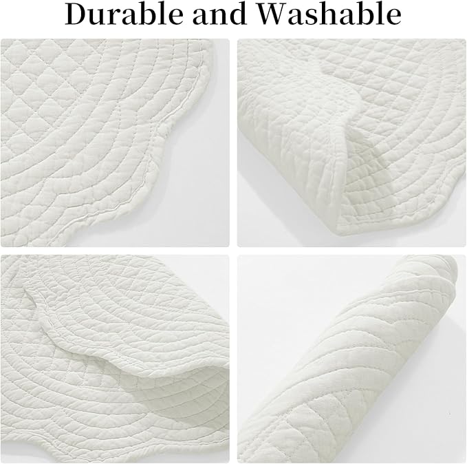 HOMBYS Quilted Placemats Set of 6 Washable Round Placemats for Kitchen Table-100% Cotton Fabric 15 Inch Round Table Mats, Cotton Fabric with Microfiber Filling, (15"x15", Cream White)
