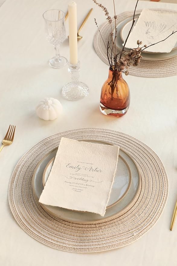 Floroom 15 Inch Round Braided Placemats Set of 6, Washable Heat Resistant Cotton Polyester Circle Place Mats for Kitchen Dining Table - Canvas Beige