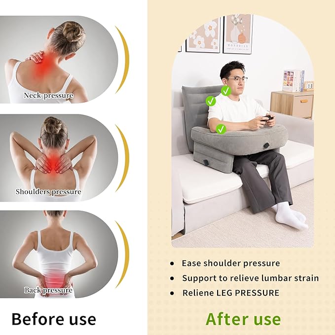 Inflatable Reading Pillow for Gaming Foldable Soft Lap Desk Pillow for Reading Working Gaming Pillow Lep for Bed, Arm Rest Pillow for Adult, Laptop Pillow for Lap in Bed Floor Sofa Couch Camping