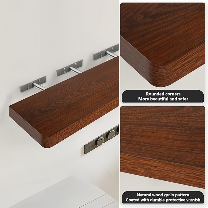 Floating Shelves for Wall,Wall Mounted Rustic Wood Shelves for Bathroom Living Room Bedroom and Kitchen,Long Hanging Shelf for Books/Storage Room/Decor (Rustic Brown,Set of 2,36 in)