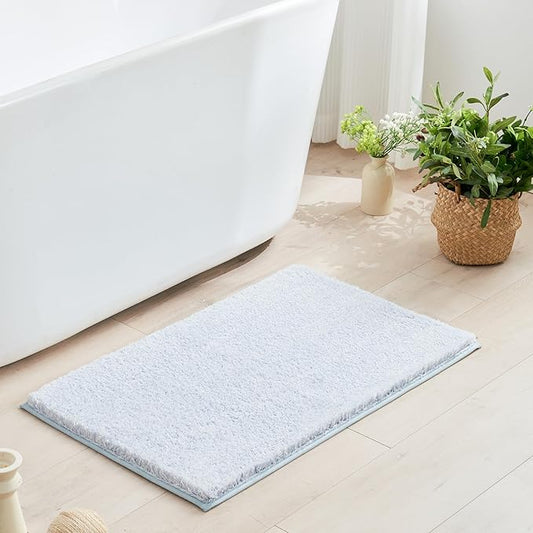 Douceur Sparkle Bath Mats for Bathroom Non Slip 32" X 20", Super Soft Microfiber Blue Bathroom Rugs Washable, Fluffy Absorbent Bath Rugs, Quick Dry Shower Mat Gifts, Blue and White