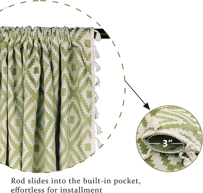 ColorBird Sage Green Curtains 63 inch Length, Geometric Room Darkening Curtains for Bedroom, 2 Panels Boho Curtains for Living Room Sliding Glass Door